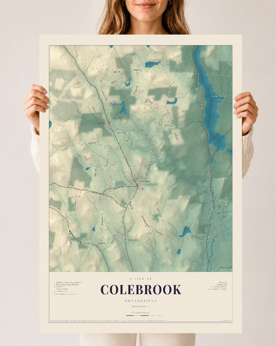 Colebrook, Connecticut map print, 24" x 36", Archival Matte Print