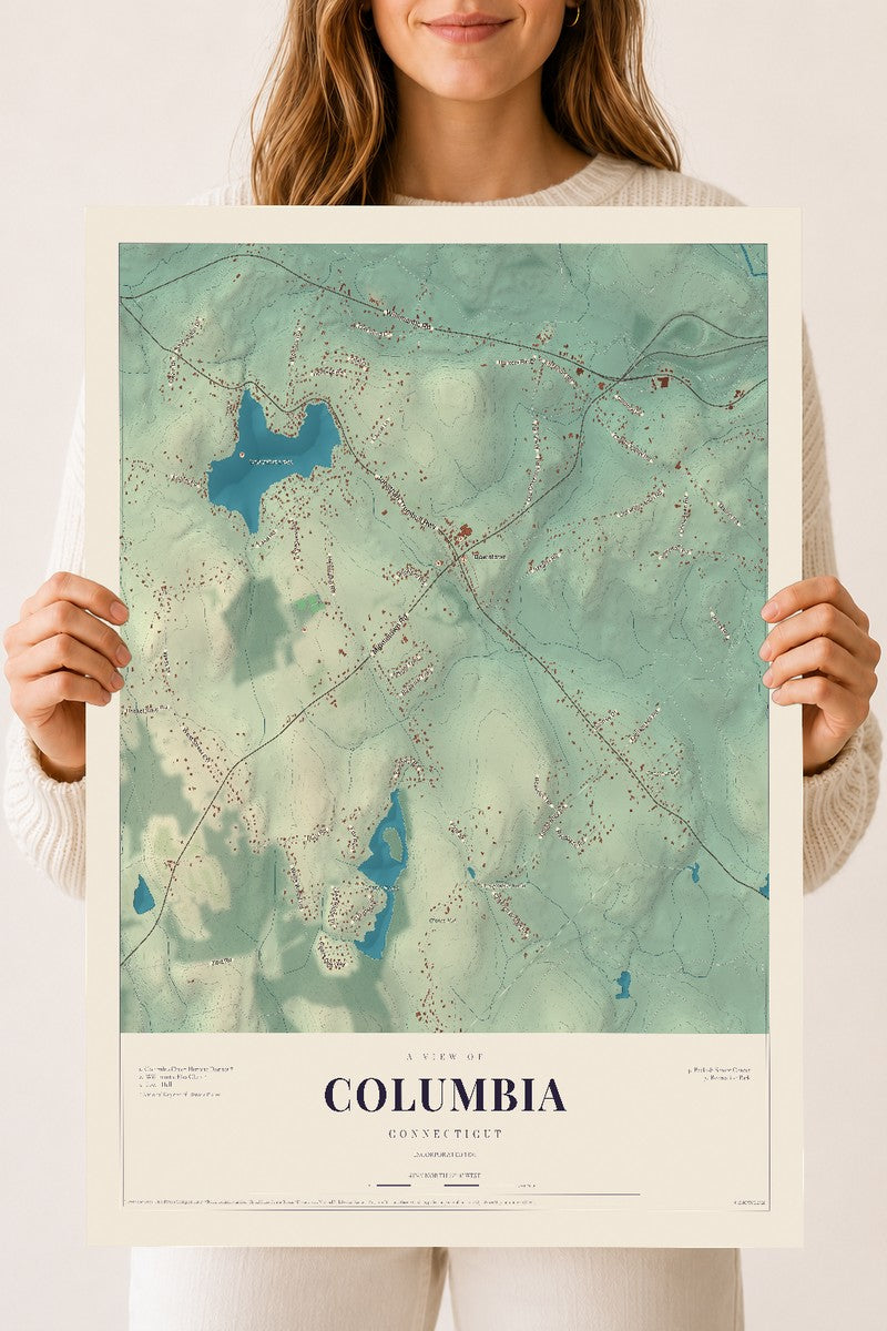 Columbia, Connecticut map print, 18" x 24", Archival Matte Print