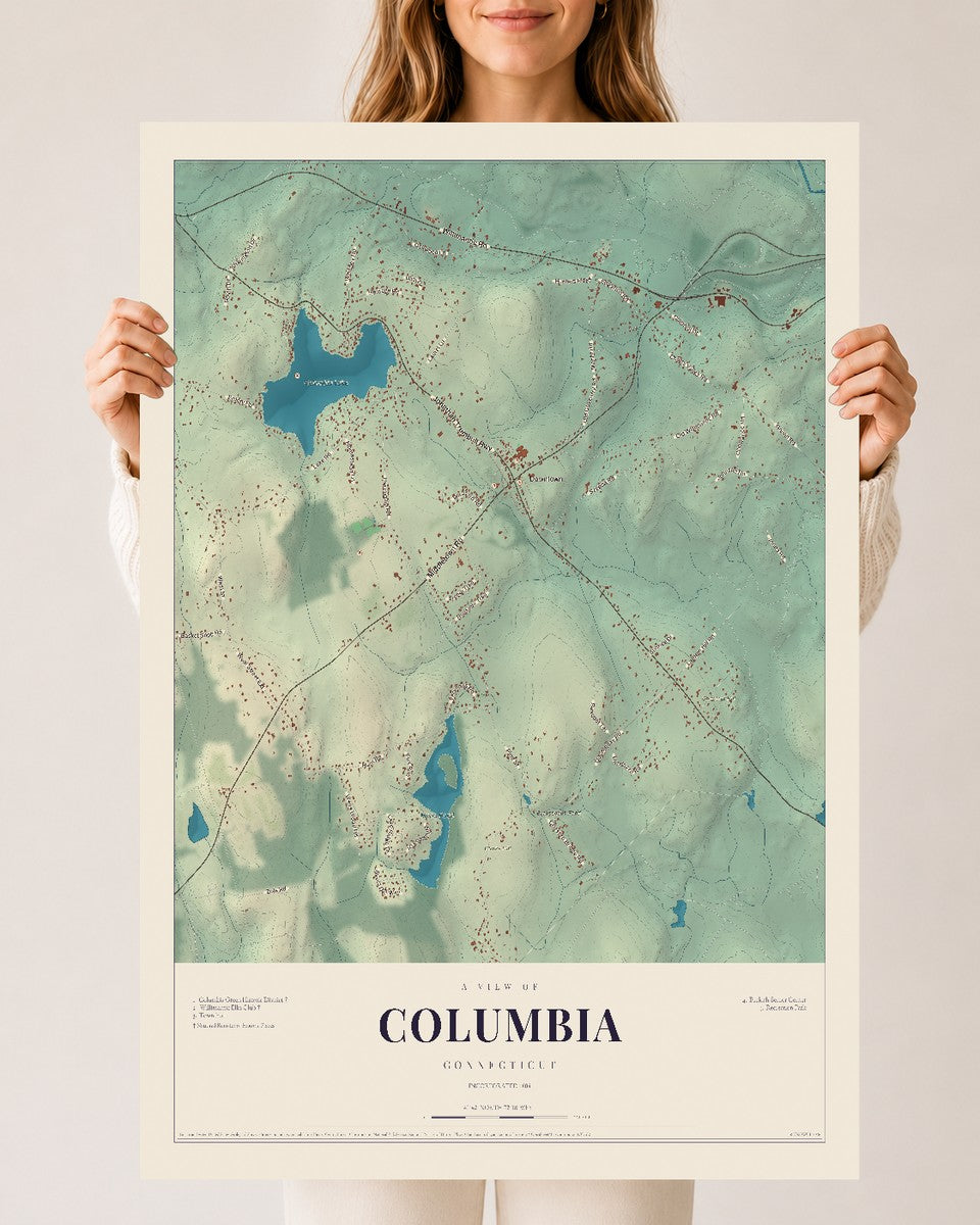 Columbia, Connecticut map print, 24" x 36", Archival Matte Print