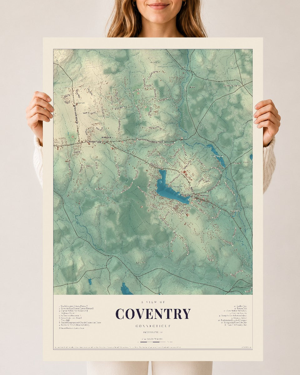 Coventry, Connecticut map print, 24" x 36", Archival Matte Print
