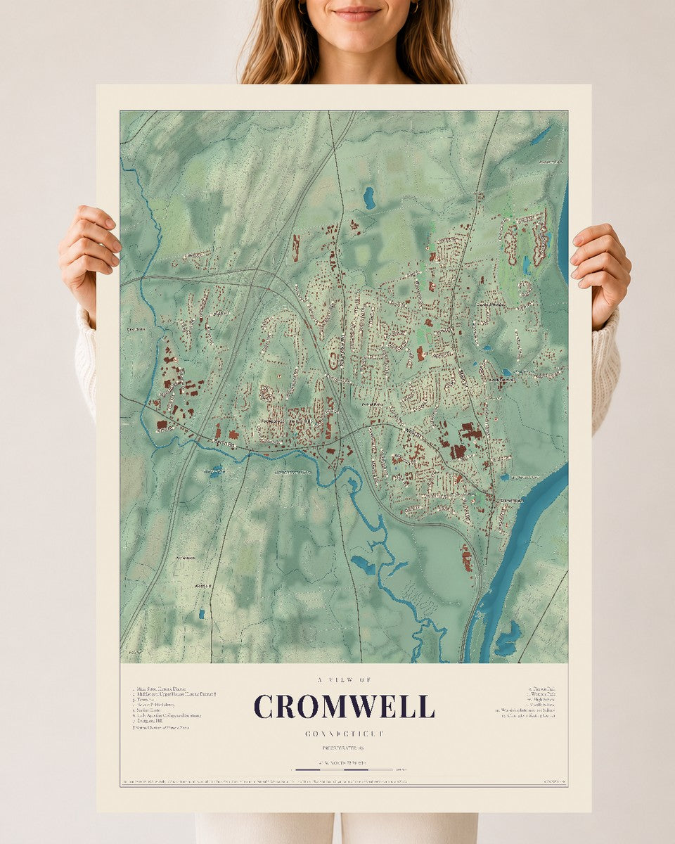 Cromwell, Connecticut map print, 24" x 36", Archival Matte Print