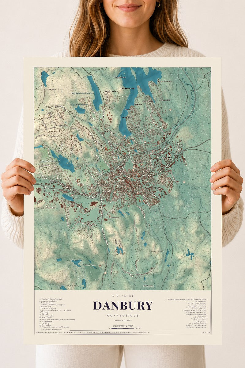 Danbury, Connecticut map print, 18" x 24", Archival Matte Print