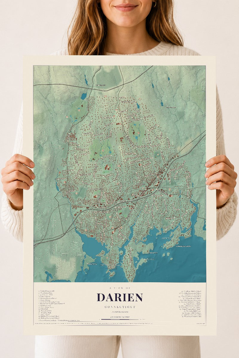 Darien, Connecticut map print, 18" x 24", Archival Matte Print