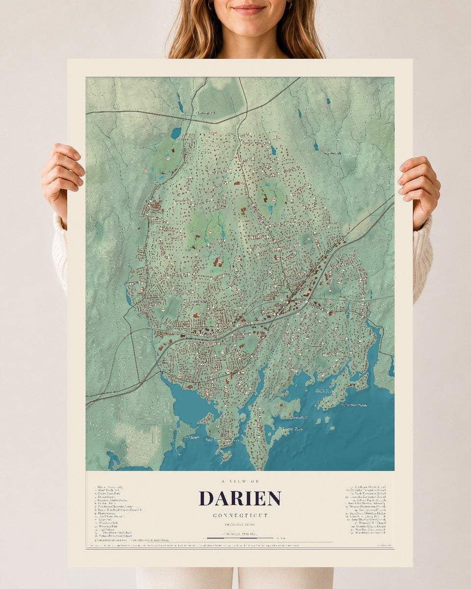 Darien, Connecticut map print, 24" x 36", Archival Matte Print