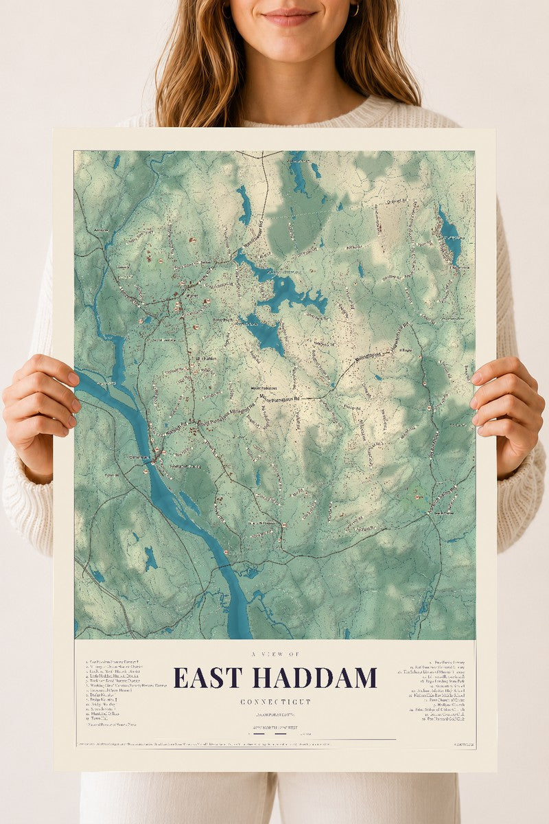 East Haddam, Connecticut map print, 18" x 24", Archival Matte Print