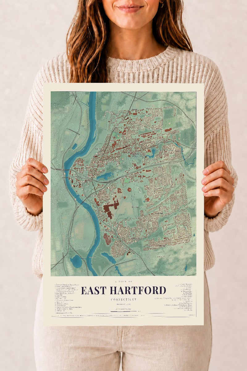 East Hartford, Connecticut map print, 12" x 18", Archival Matte Print