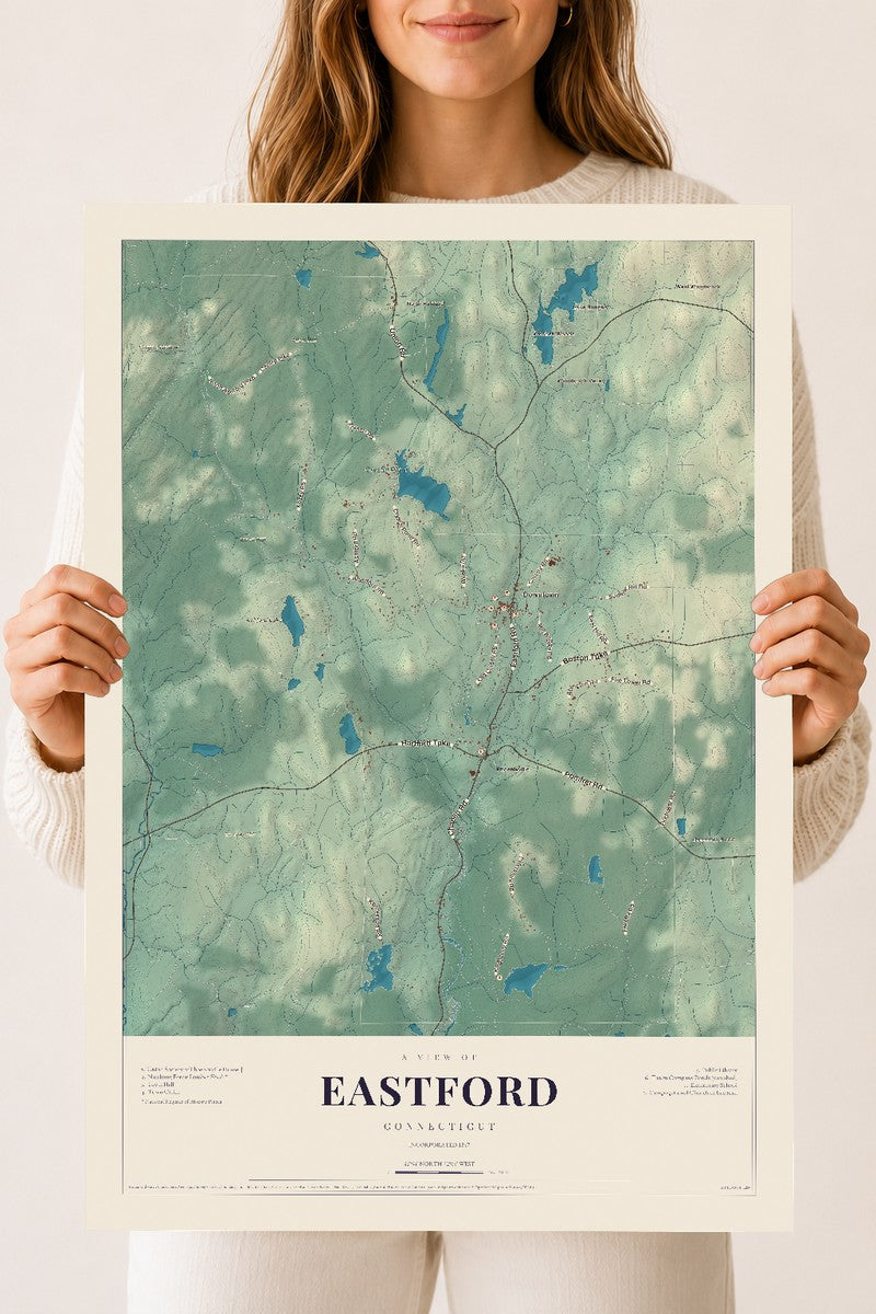 Eastford, Connecticut map print, 18" x 24", Archival Matte Print