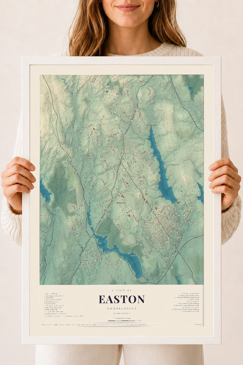 Easton, Connecticut map print, 18" x 24", W/ White Ayous Wood Frame