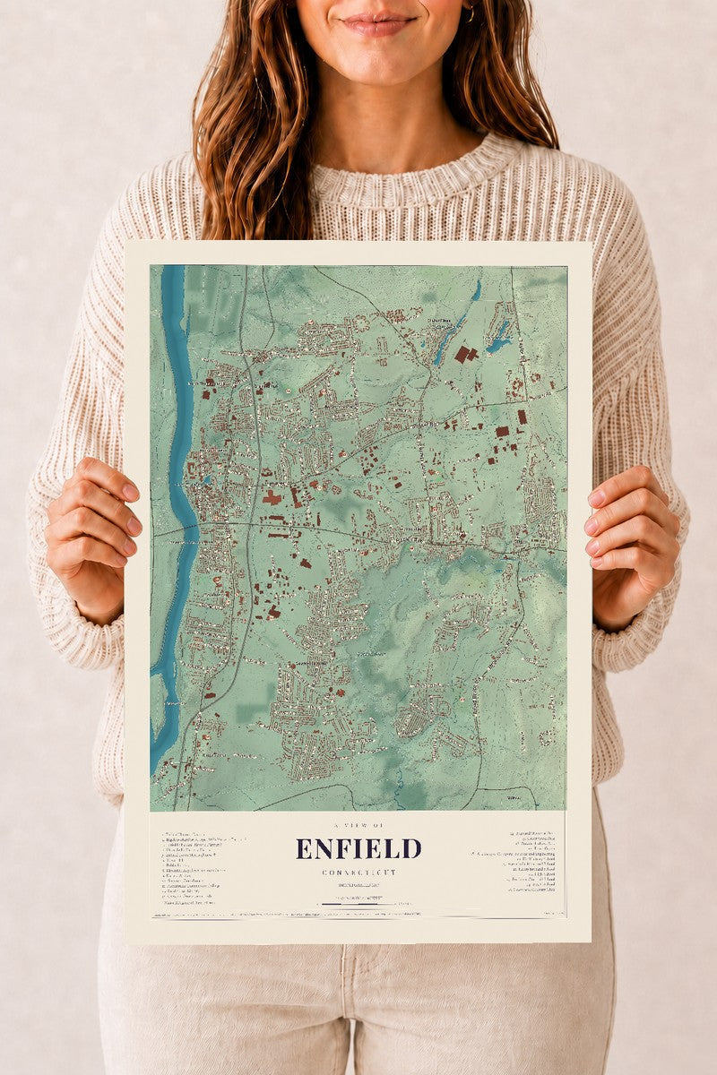 Enfield, Connecticut map print, 12" x 18", Archival Matte Print