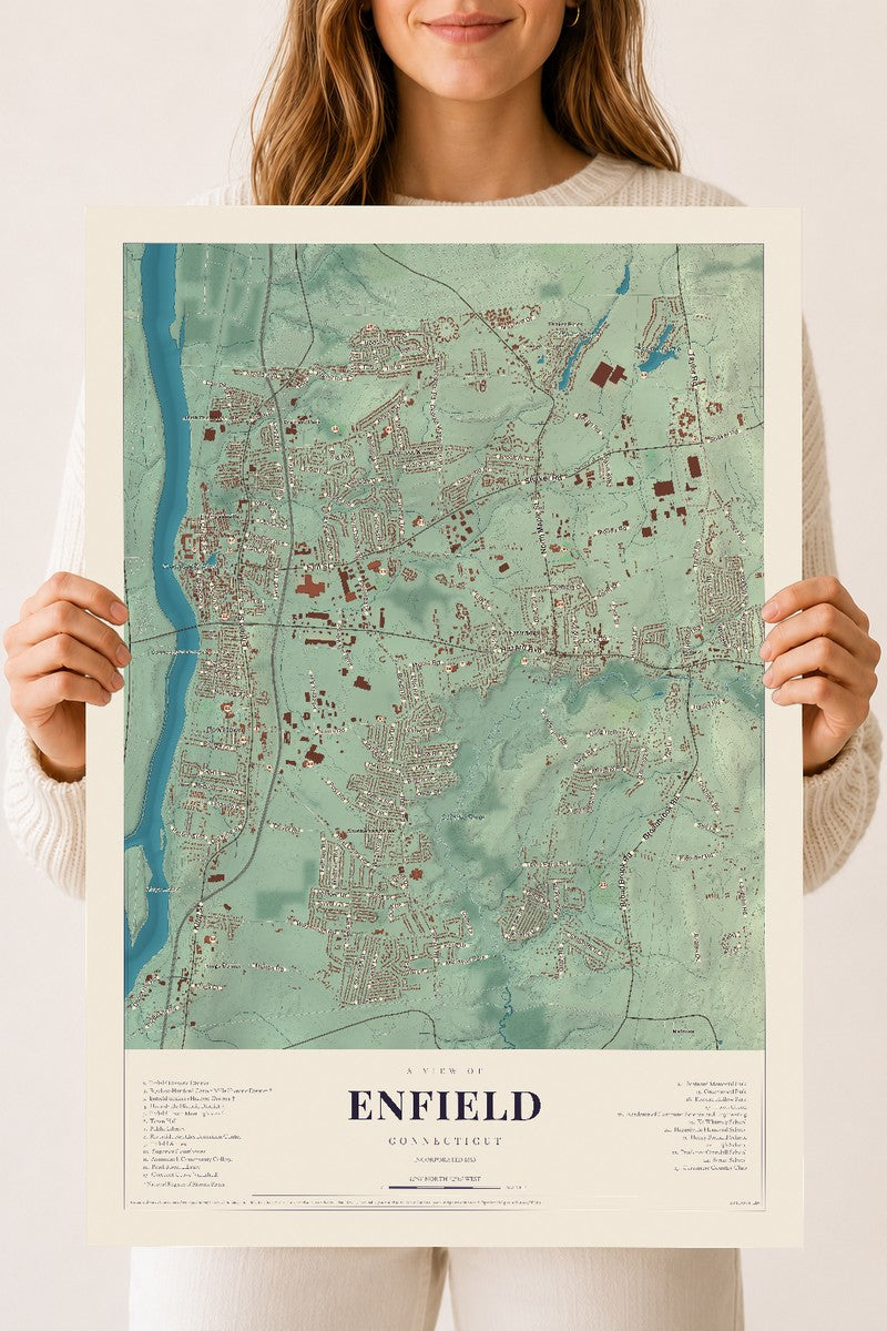 Enfield, Connecticut map print, 18" x 24", Archival Matte Print