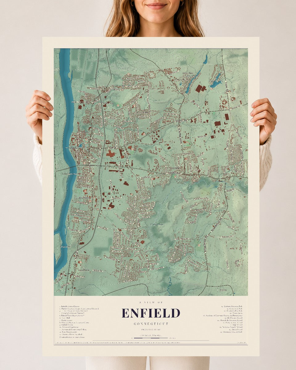 Enfield, Connecticut map print, 24" x 36", Archival Matte Print