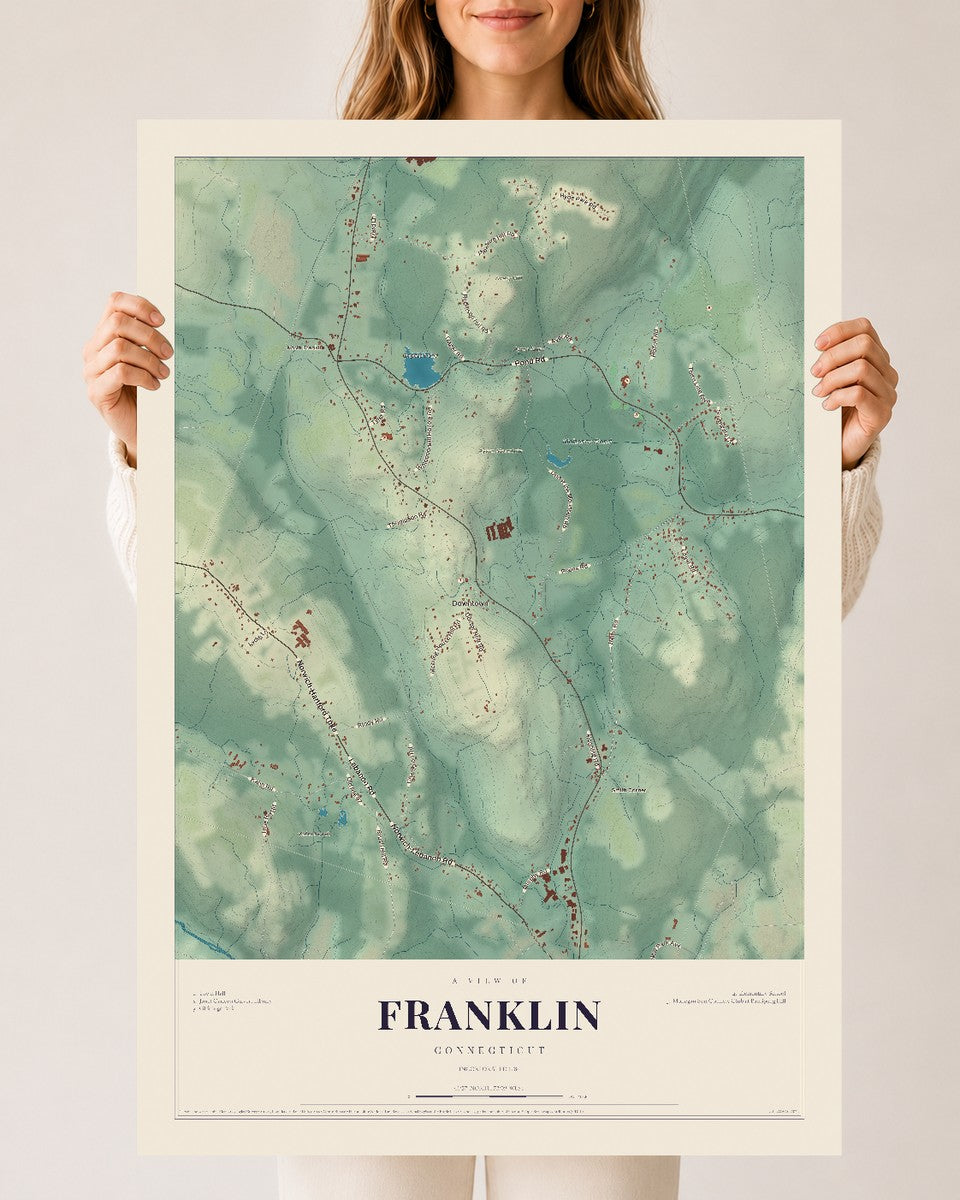 Franklin, Connecticut map print, 24" x 36", Archival Matte Print