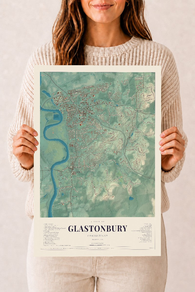 Glastonbury, Connecticut map print, 12" x 18", Archival Matte Print