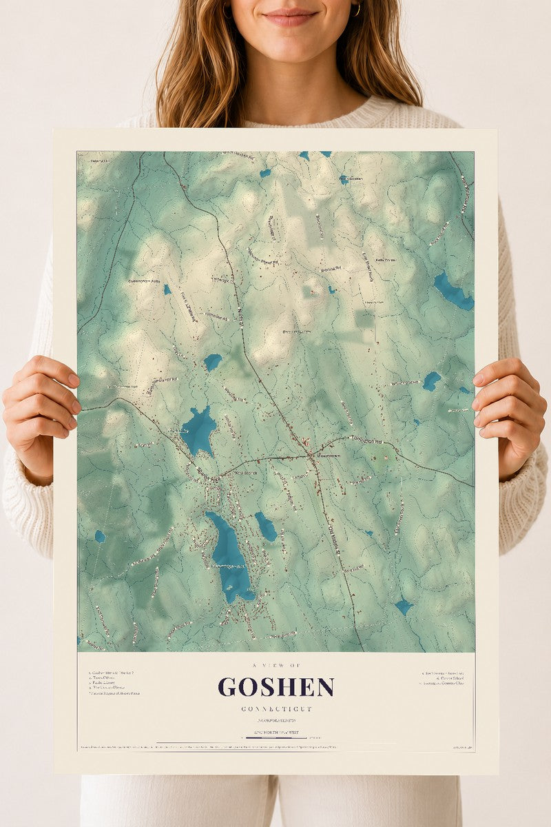 Goshen, Connecticut map print, 18" x 24", Archival Matte Print