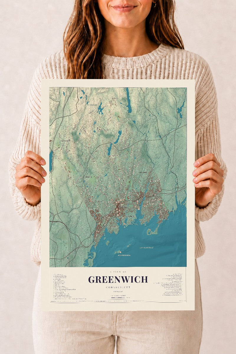 Greenwich, Connecticut map print, 12" x 18", Archival Matte Print