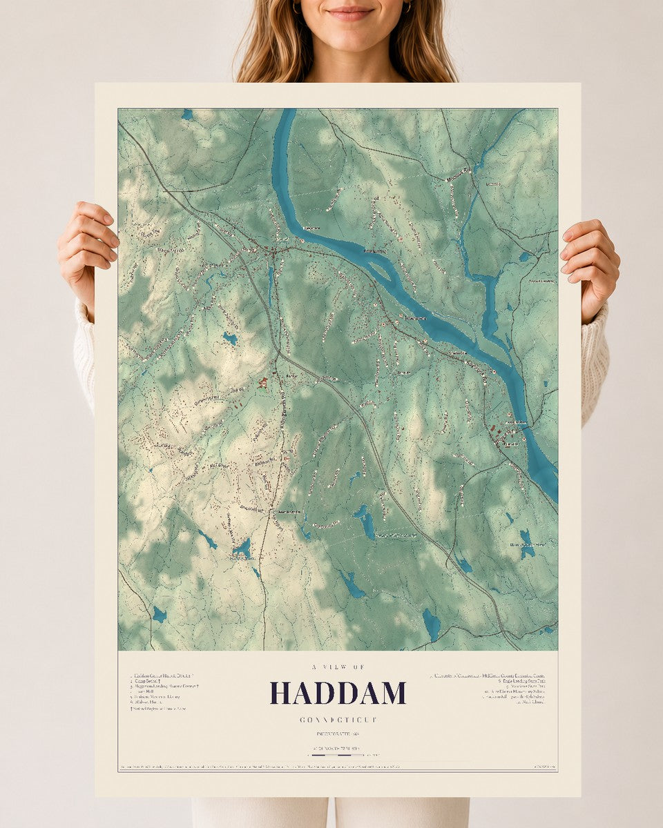 Haddam, Connecticut map print, 24" x 36", Archival Matte Print