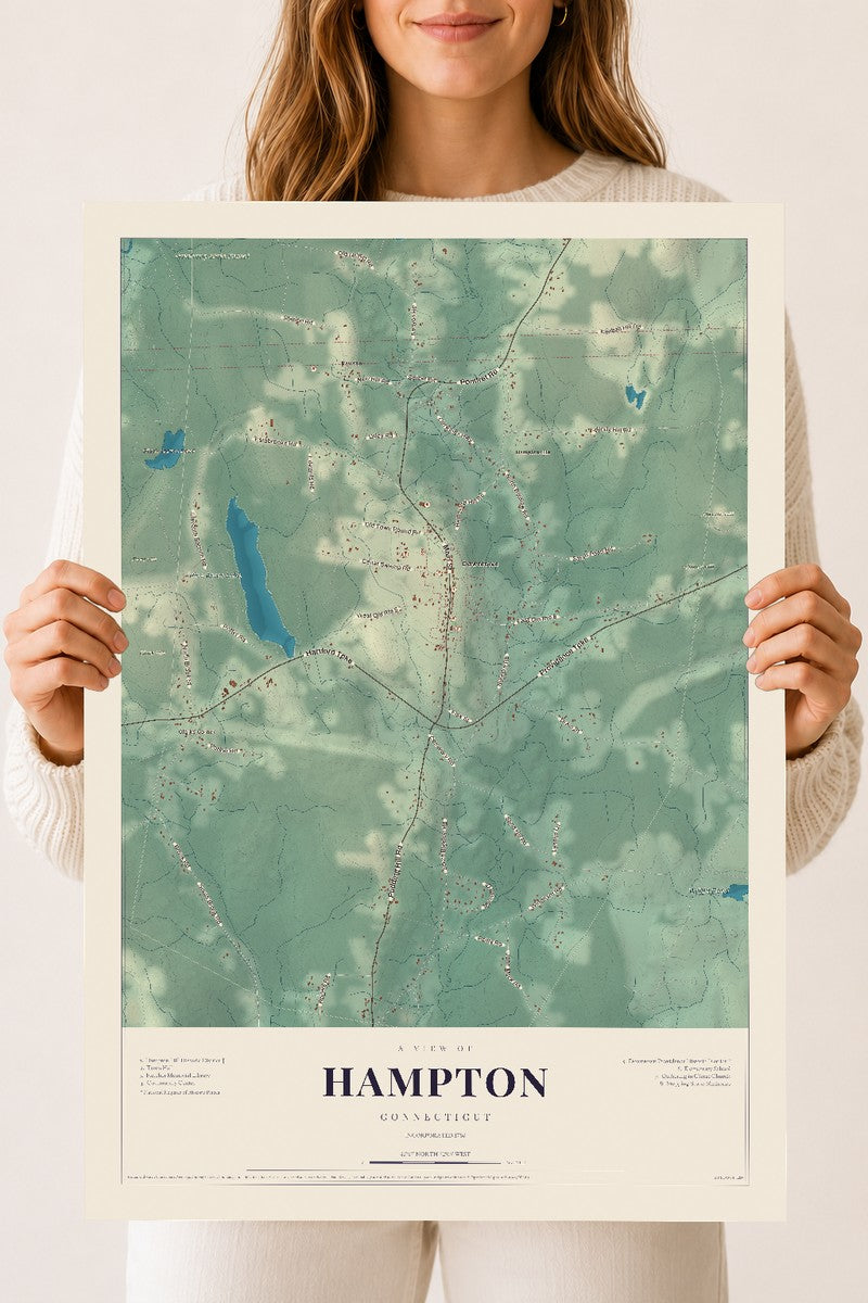 Hampton, Connecticut map print, 18" x 24", Archival Matte Print