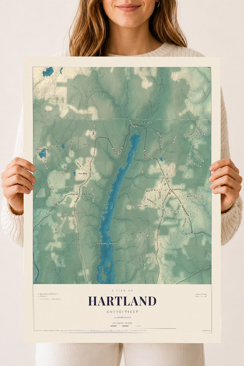 Hartland, Connecticut map print, 18" x 24", Archival Matte Print