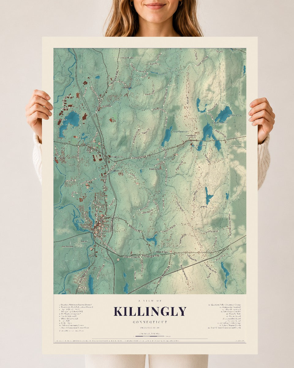 Killingly, Connecticut map print, 24" x 36", Archival Matte Print