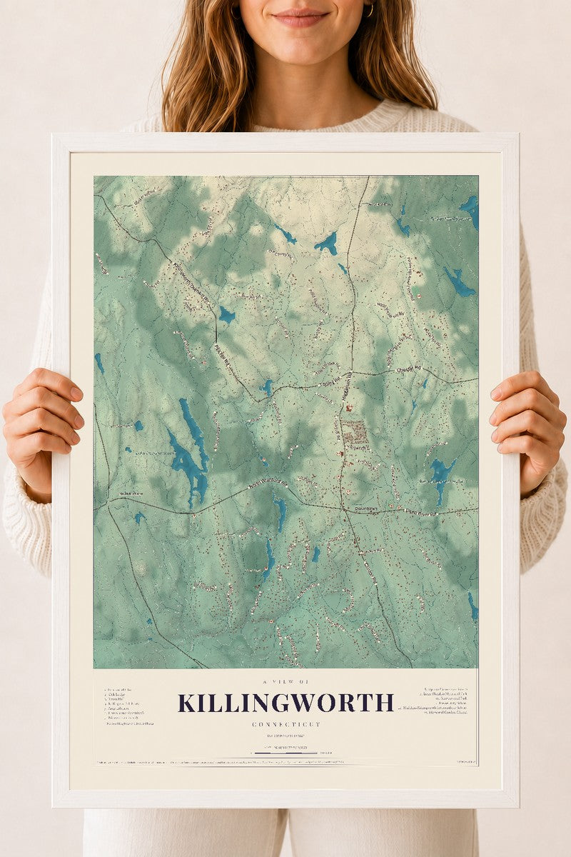 Killingworth, Connecticut map print, 18" x 24", W/ White Ayous Wood Frame