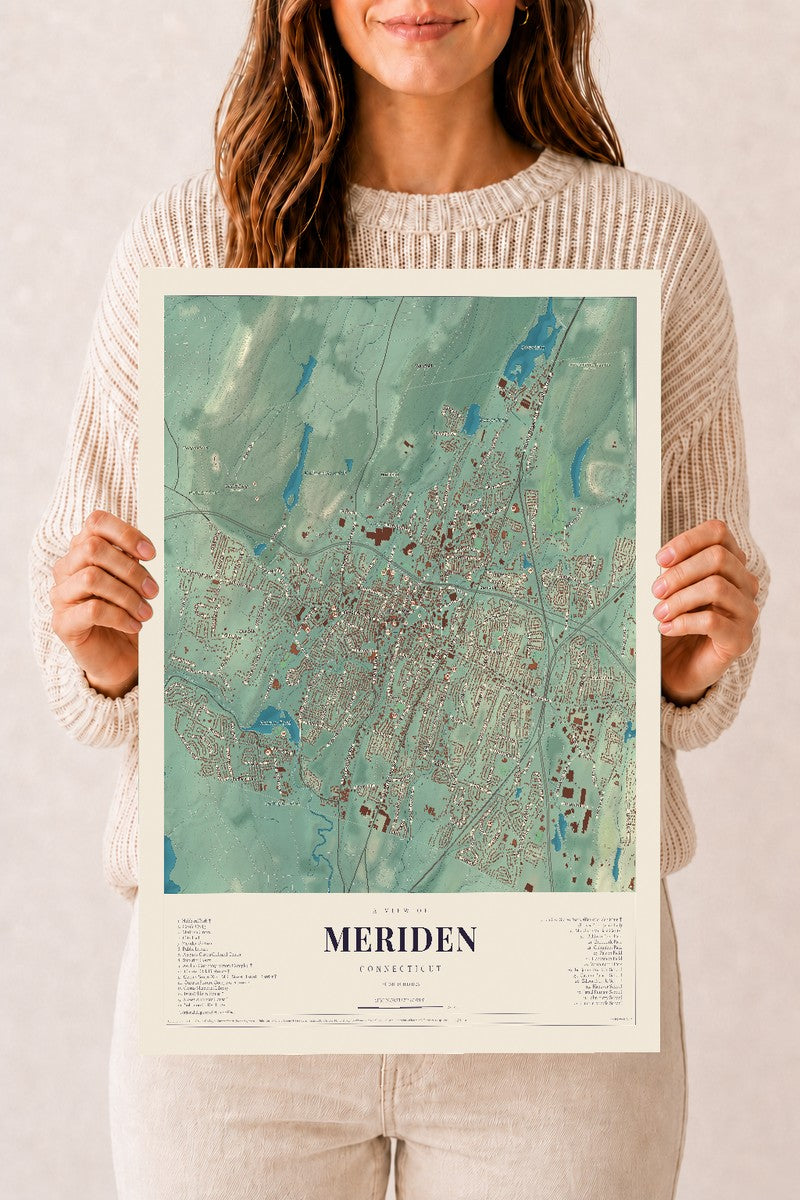 Meriden, Connecticut map print, 12" x 18", Archival Matte Print