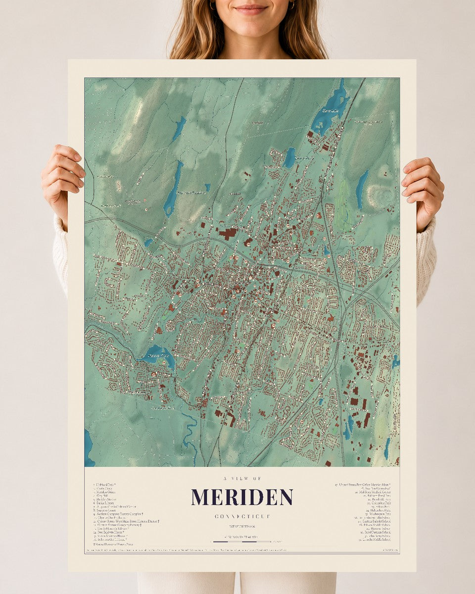 Meriden, Connecticut map print, 24" x 36", Archival Matte Print