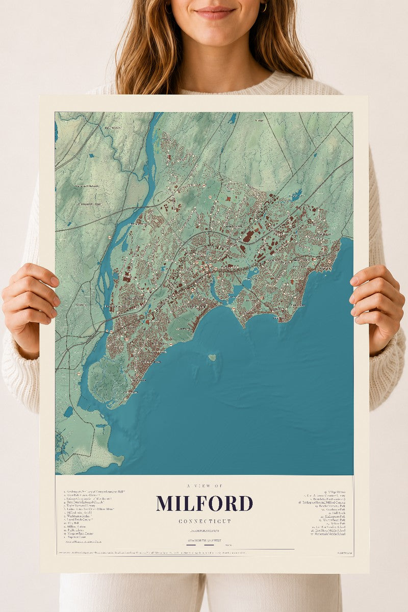 Milford, Connecticut map print, 18" x 24", Archival Matte Print