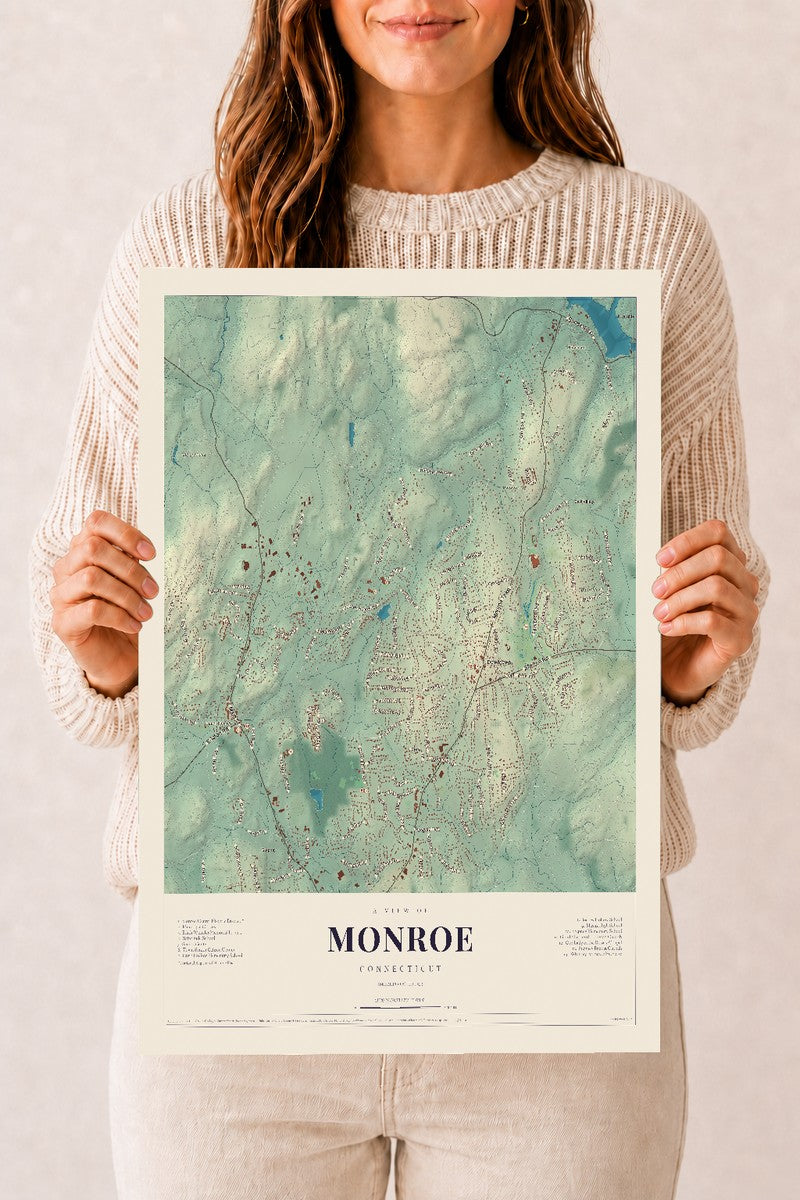 Monroe, Connecticut map print, 12" x 18", Archival Matte Print