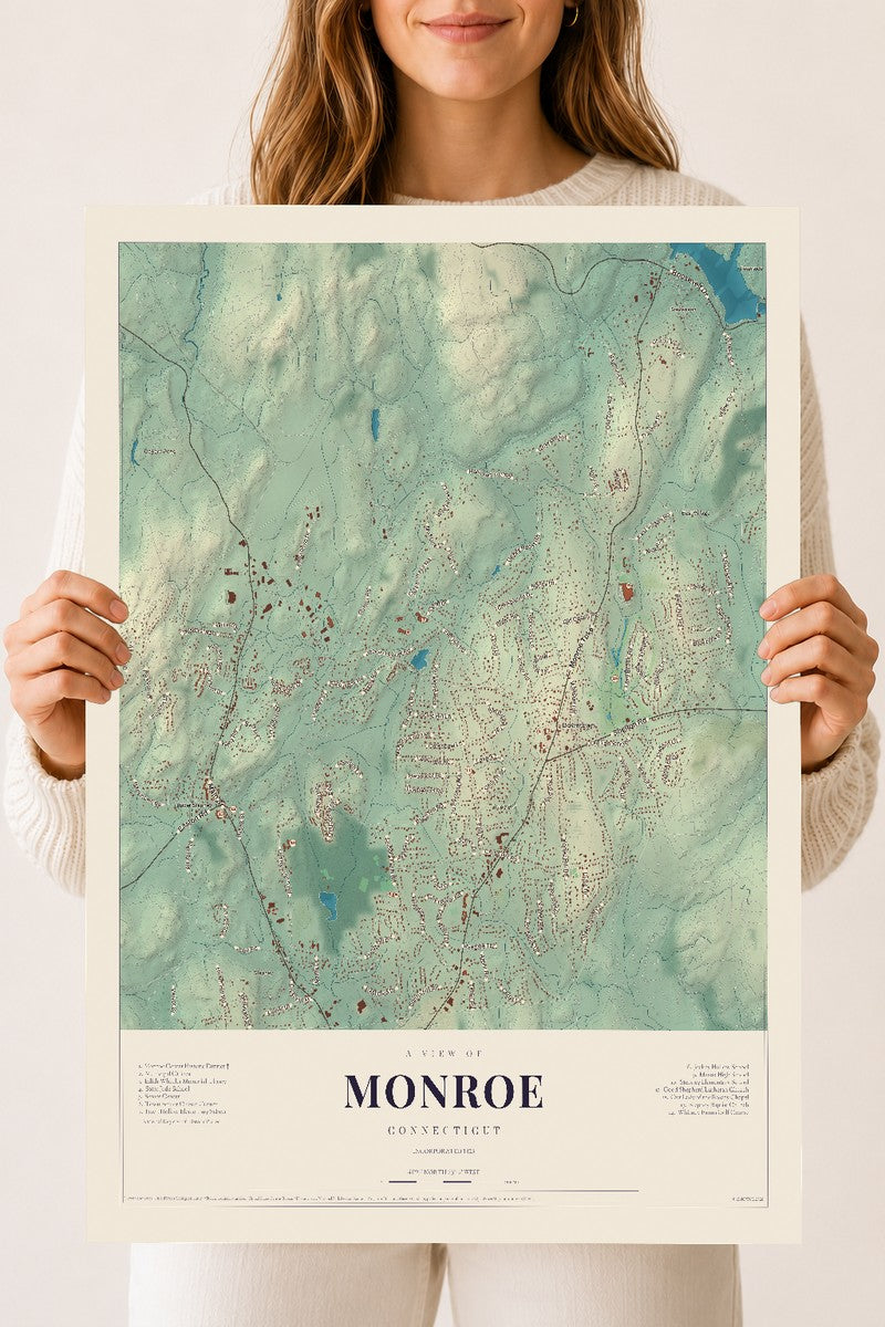 Monroe, Connecticut map print, 18" x 24", Archival Matte Print