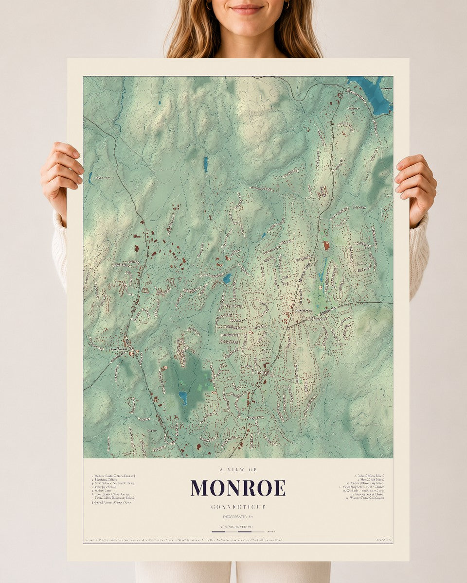 Monroe, Connecticut map print, 24" x 36", Archival Matte Print