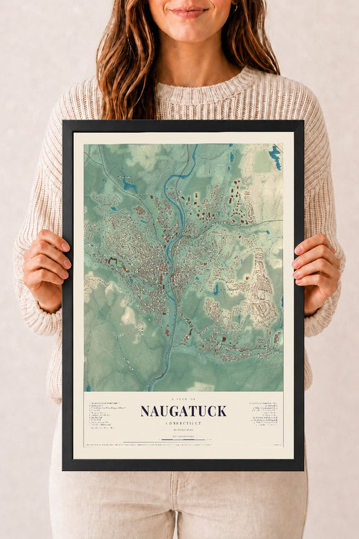 Map of Naugatuck, Connecticut, 12 x 18 inch print in a black wood frame