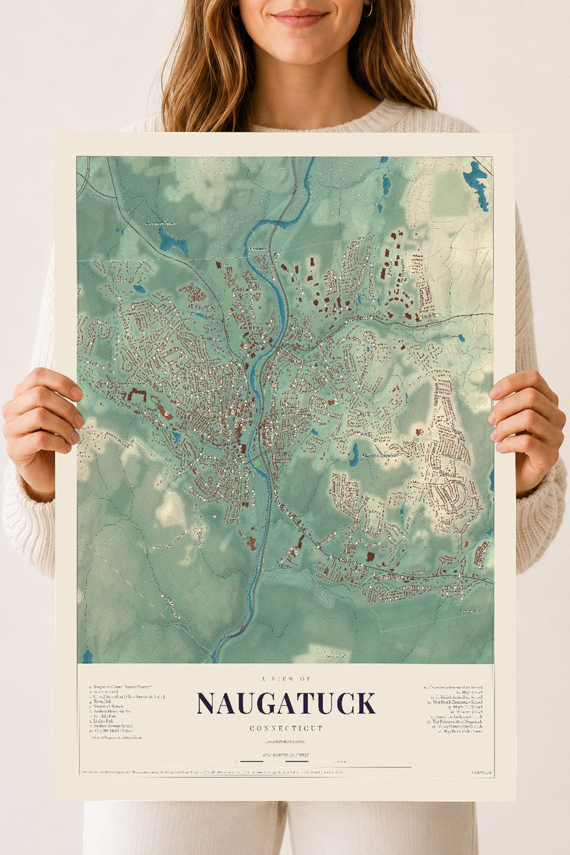 Naugatuck, Connecticut map print, 18" x 24", Archival Matte Print