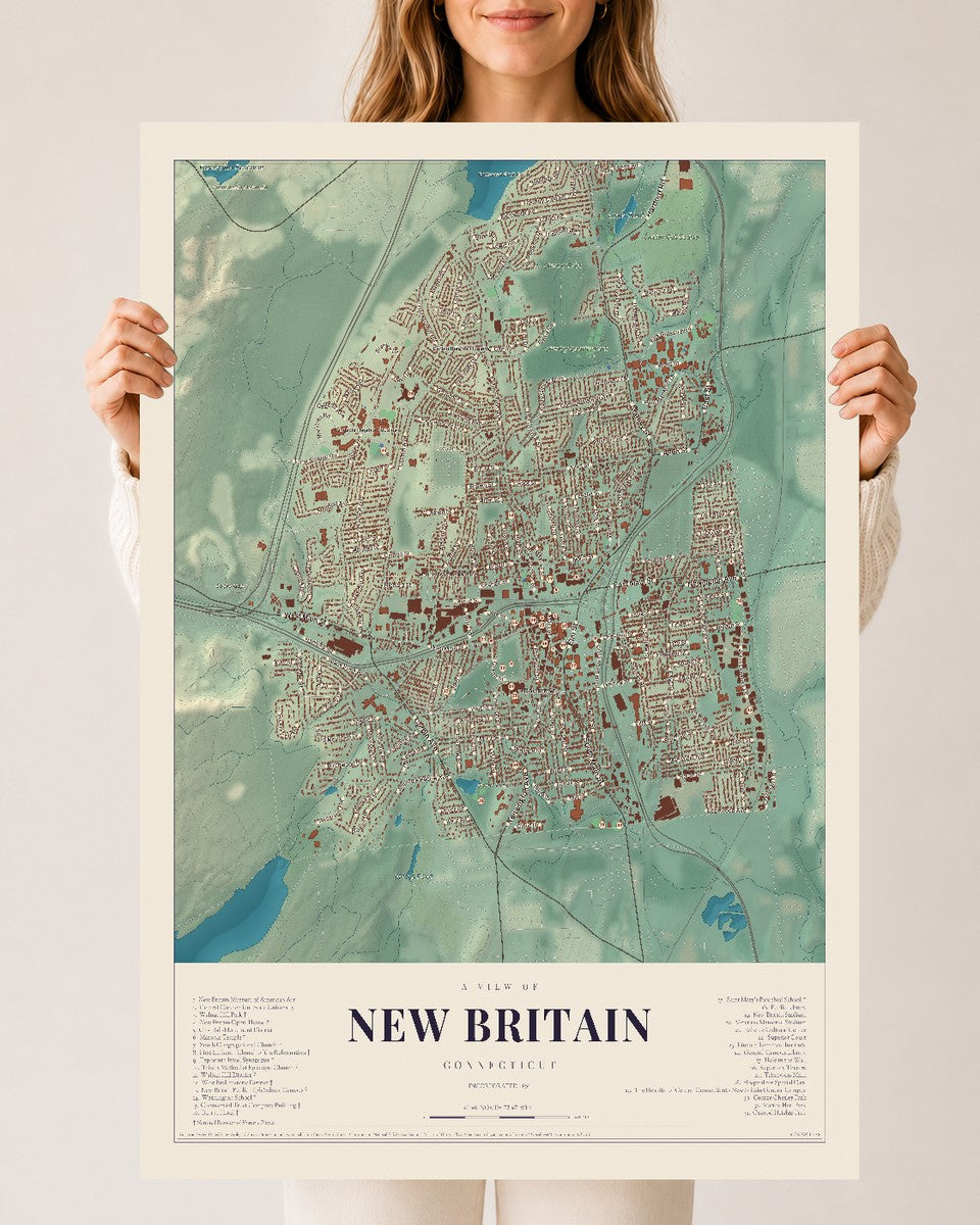 New Britain, Connecticut map print, 24" x 36", Archival Matte Print