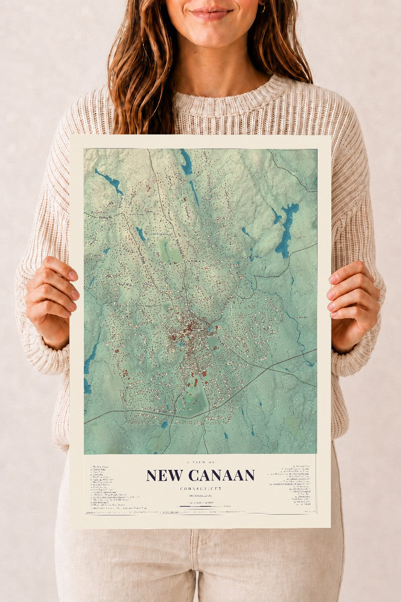New Canaan, Connecticut map print, 12" x 18", Archival Matte Print