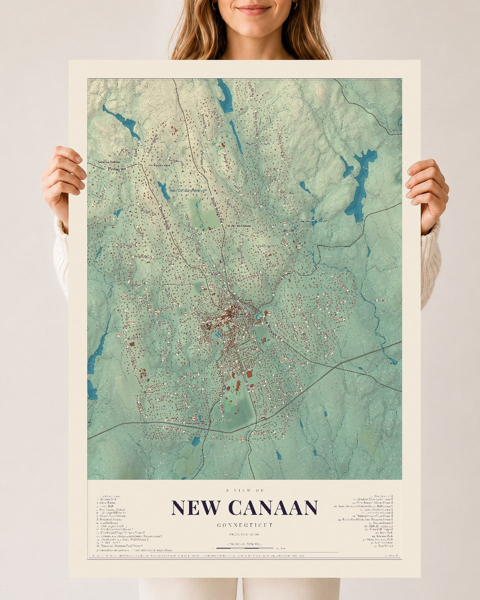New Canaan, Connecticut map print, 24" x 36", Archival Matte Print