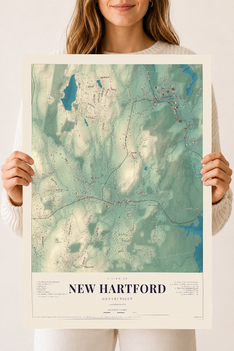 New Hartford, Connecticut map print, 18" x 24", Archival Matte Print