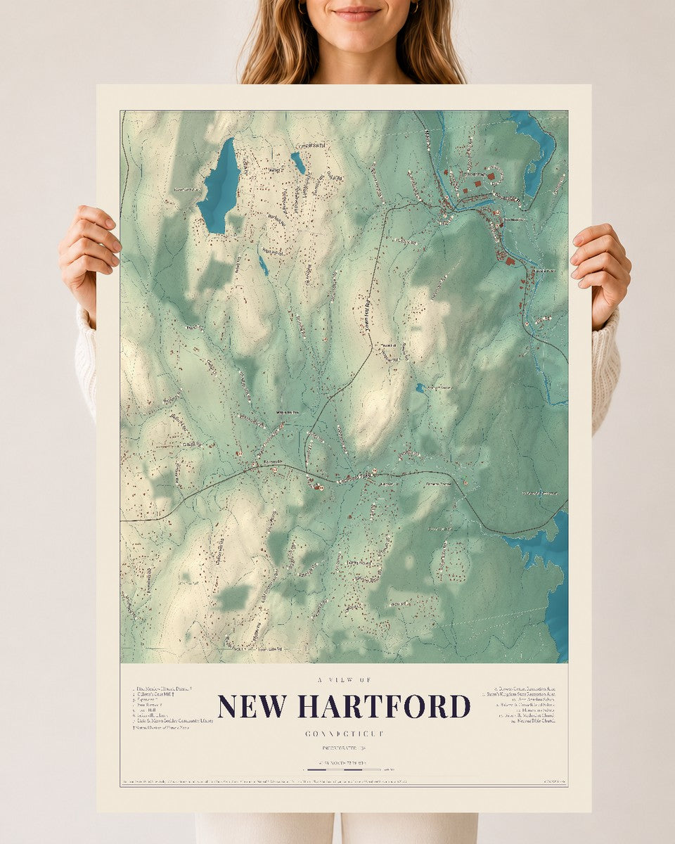 New Hartford, Connecticut map print, 24" x 36", Archival Matte Print