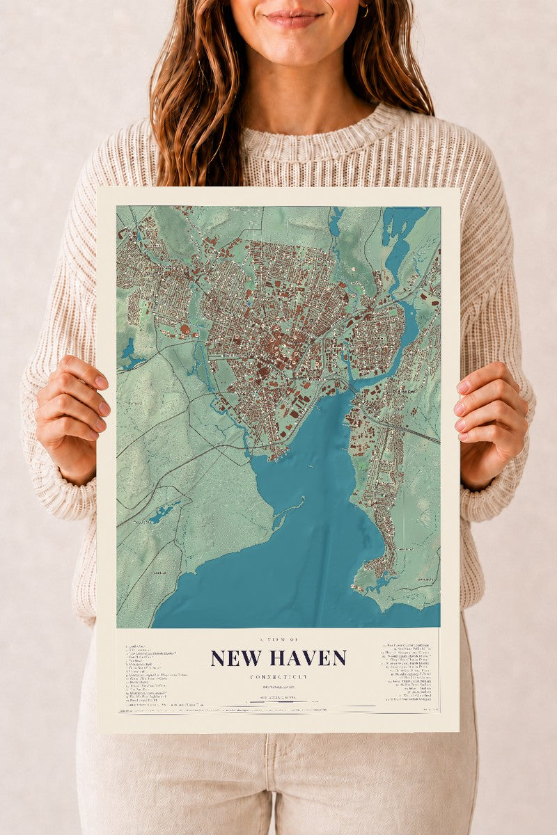 New Haven, Connecticut map print, 12" x 18", Archival Matte Print