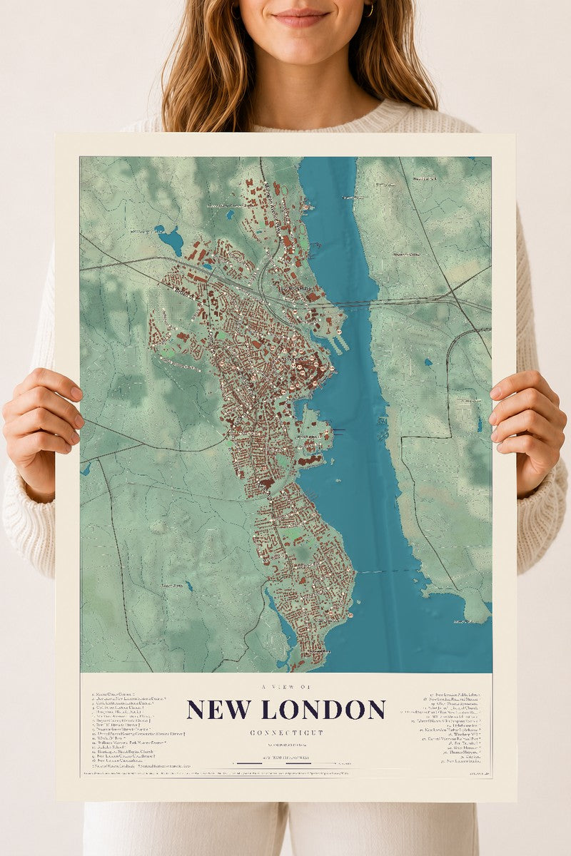 New London, Connecticut map print, 18" x 24", Archival Matte Print