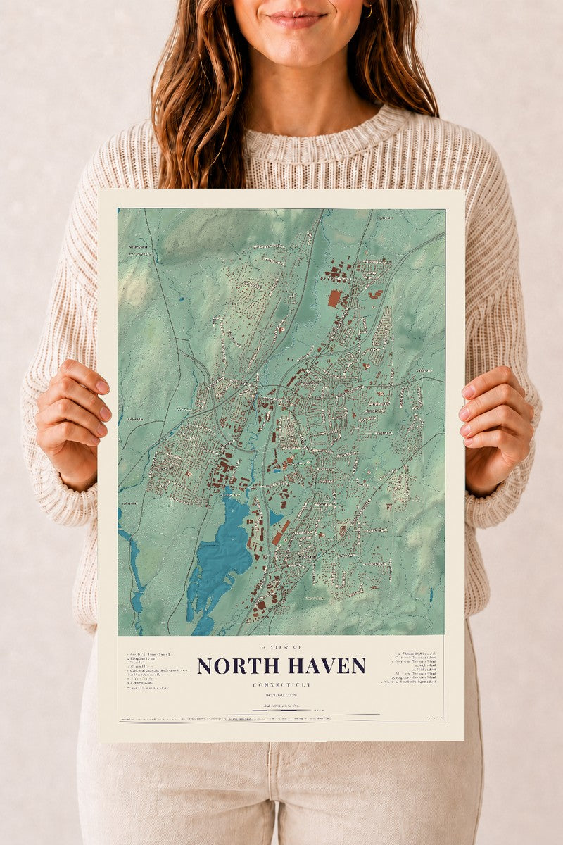 North Haven, Connecticut map print, 12" x 18", Archival Matte Print