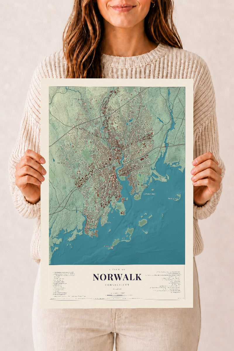 Norwalk, Connecticut map print, 12" x 18", Archival Matte Print
