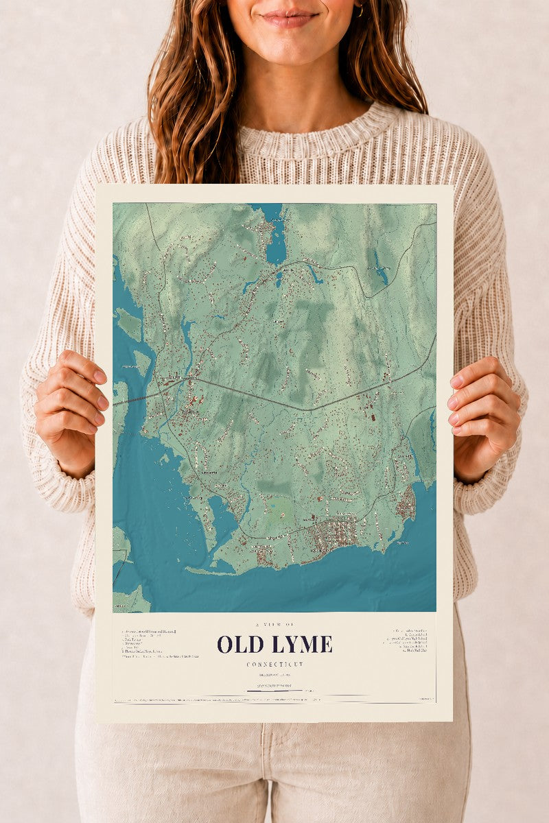 Old Lyme, Connecticut map print, 12" x 18", Archival Matte Print
