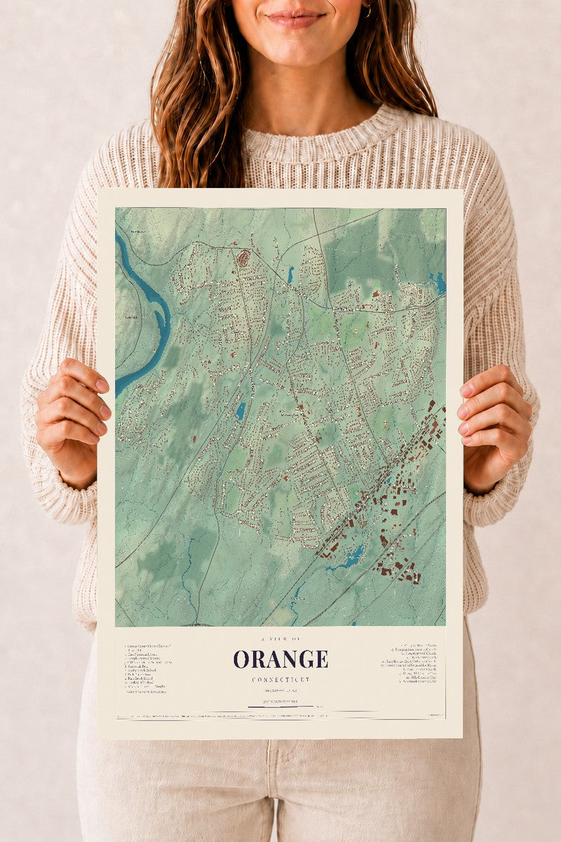 Orange, Connecticut map print, 12" x 18", Archival Matte Print