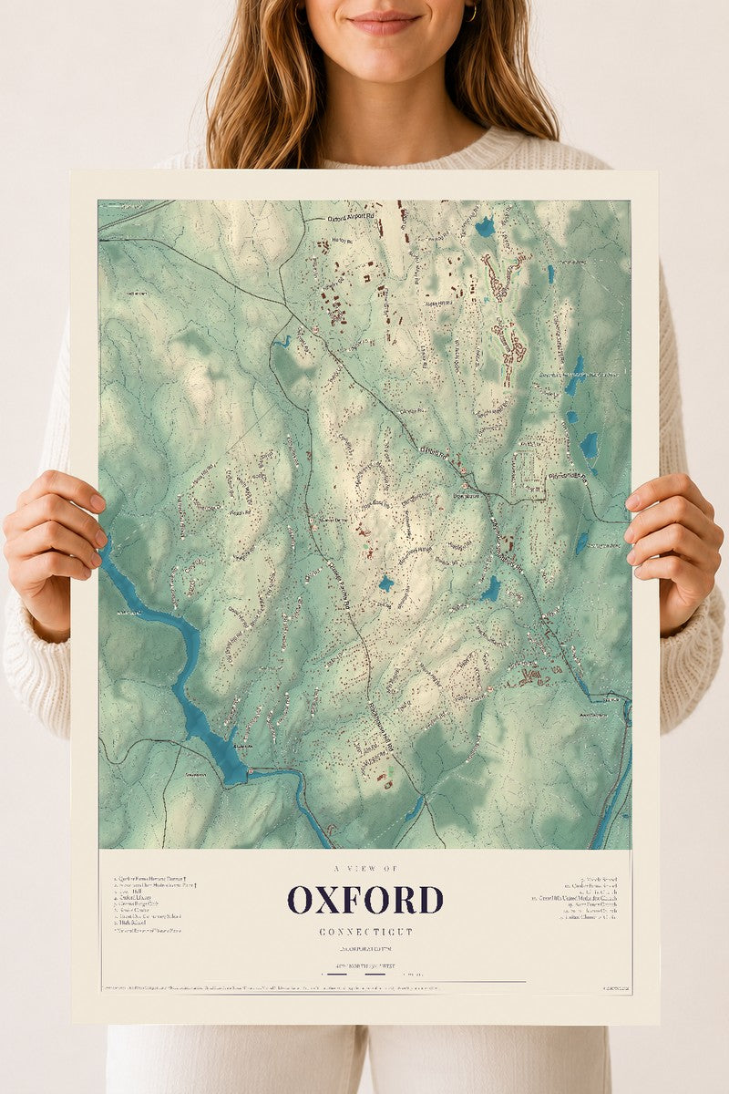 Oxford, Connecticut map print, 18" x 24", Archival Matte Print