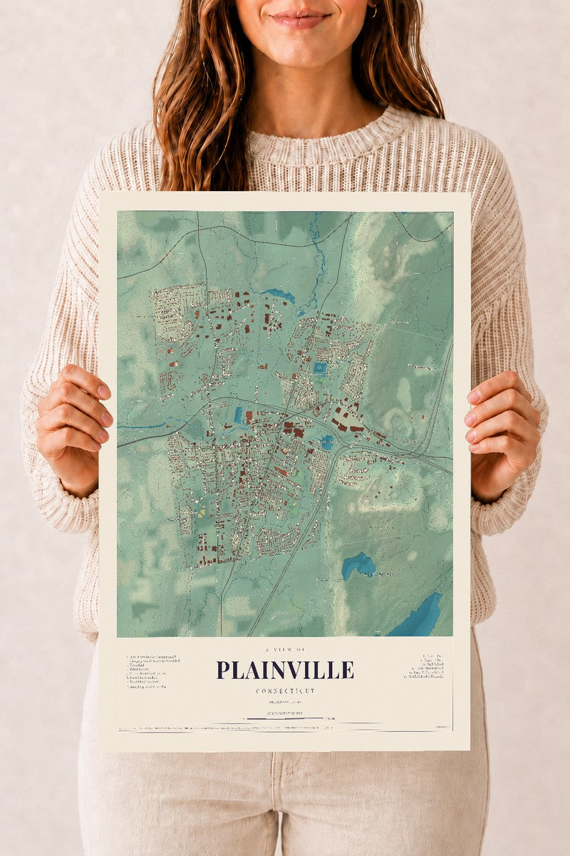 Plainville, Connecticut map print, 12" x 18", Archival Matte Print
