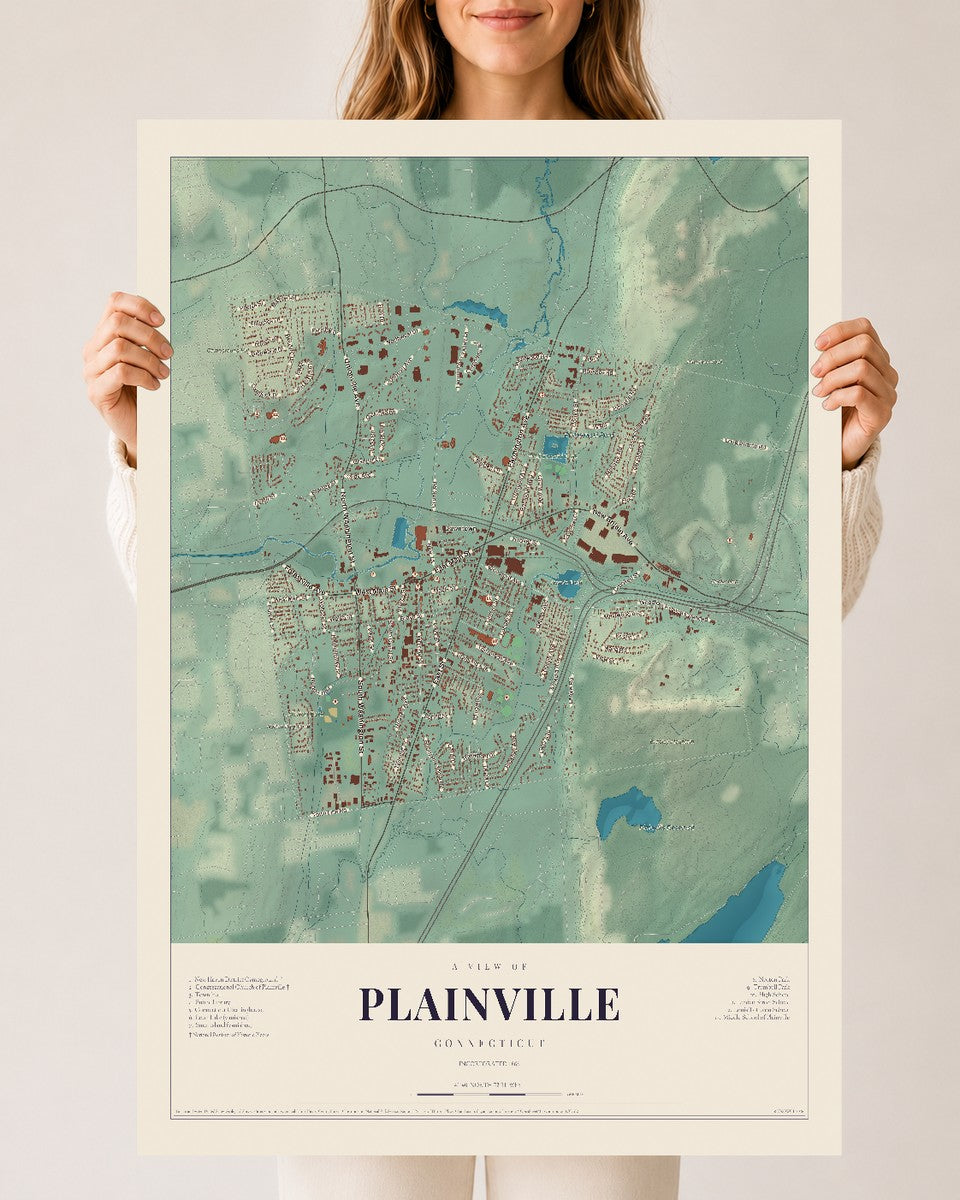 Plainville, Connecticut map print, 24" x 36", Archival Matte Print