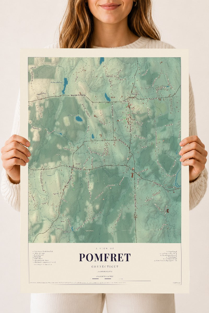 Pomfret, Connecticut map print, 18" x 24", Archival Matte Print