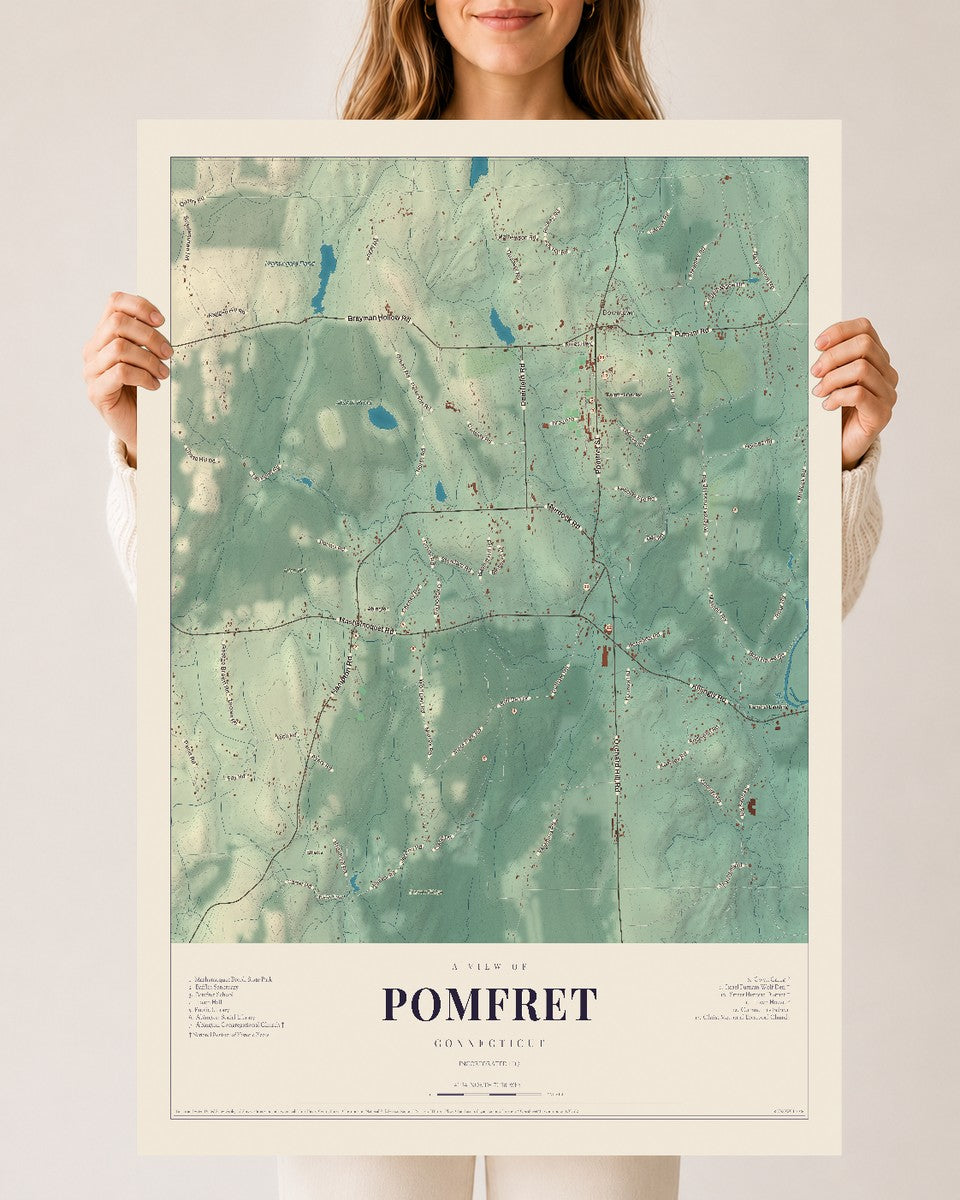 Pomfret, Connecticut map print, 24" x 36", Archival Matte Print
