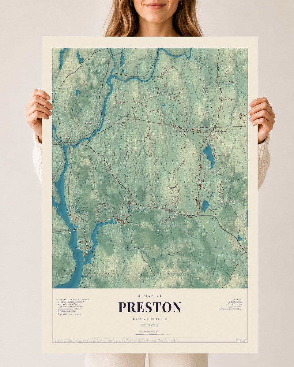 Preston, Connecticut map print, 24" x 36", Archival Matte Print
