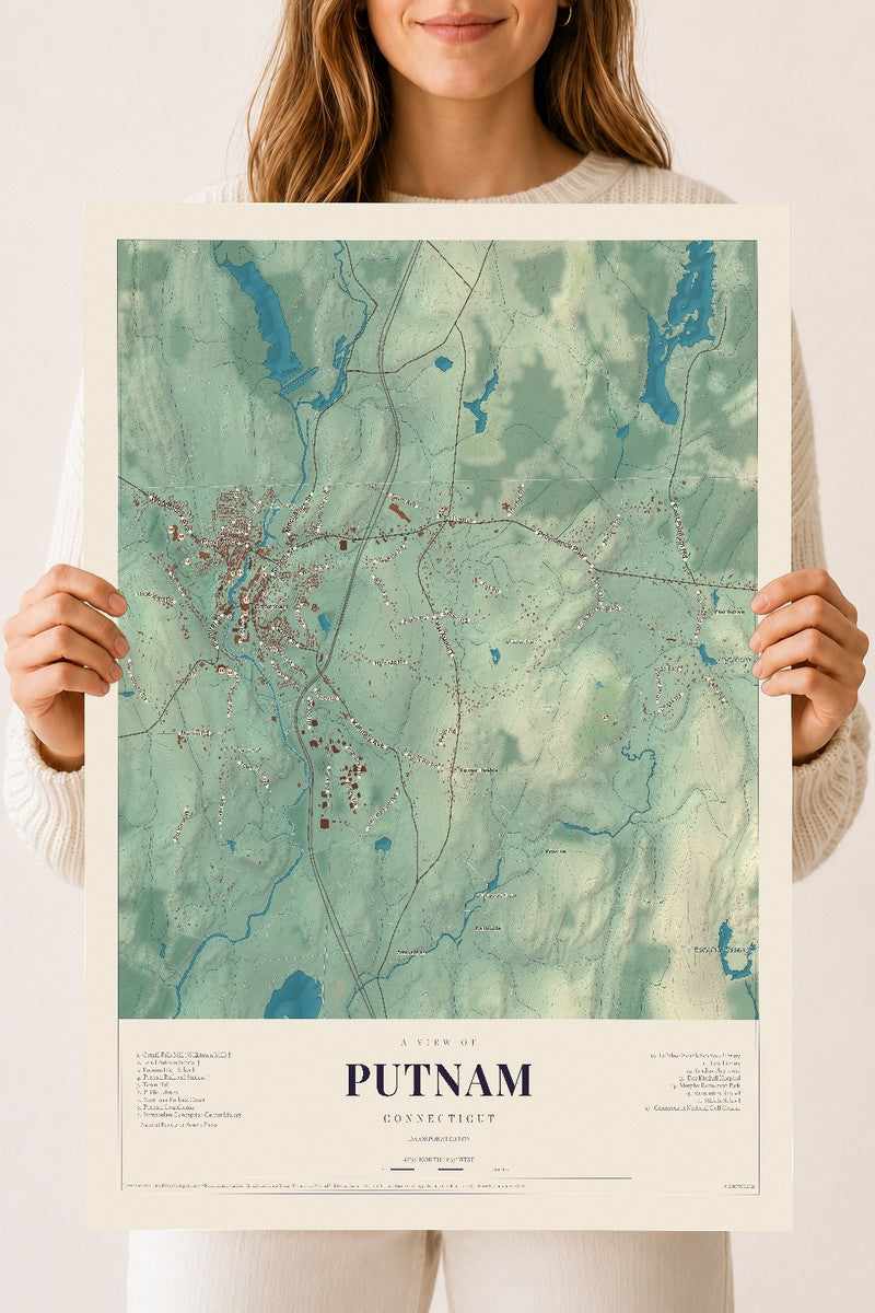 Putnam, Connecticut map print, 18" x 24", Archival Matte Print